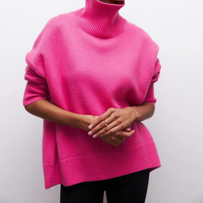 Women's Comfortable Turtleneck Sweater with Oversized Cut and Textured Material Mune