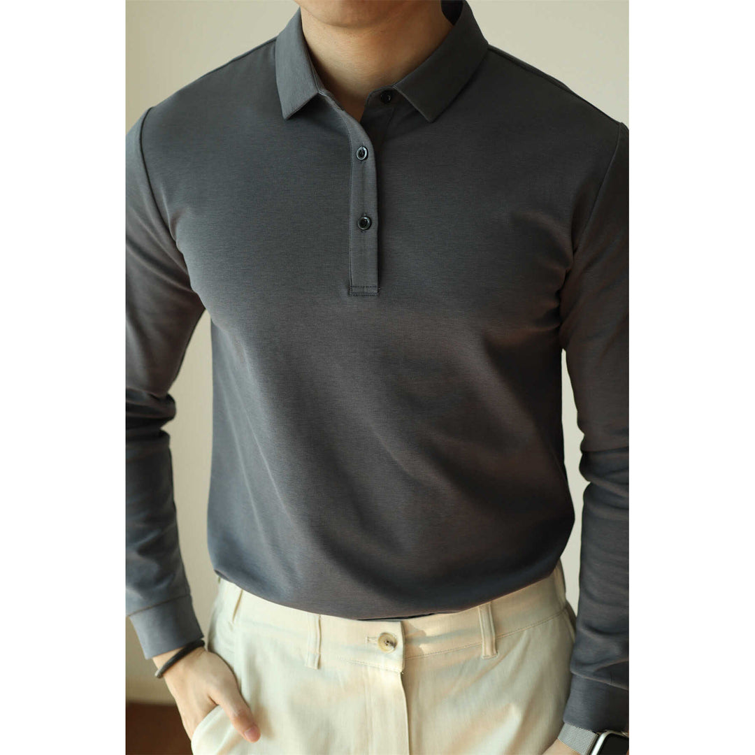 Men's Stylish Long Sleeve Polo Shirt with Fine Structured Design Mune Fashion