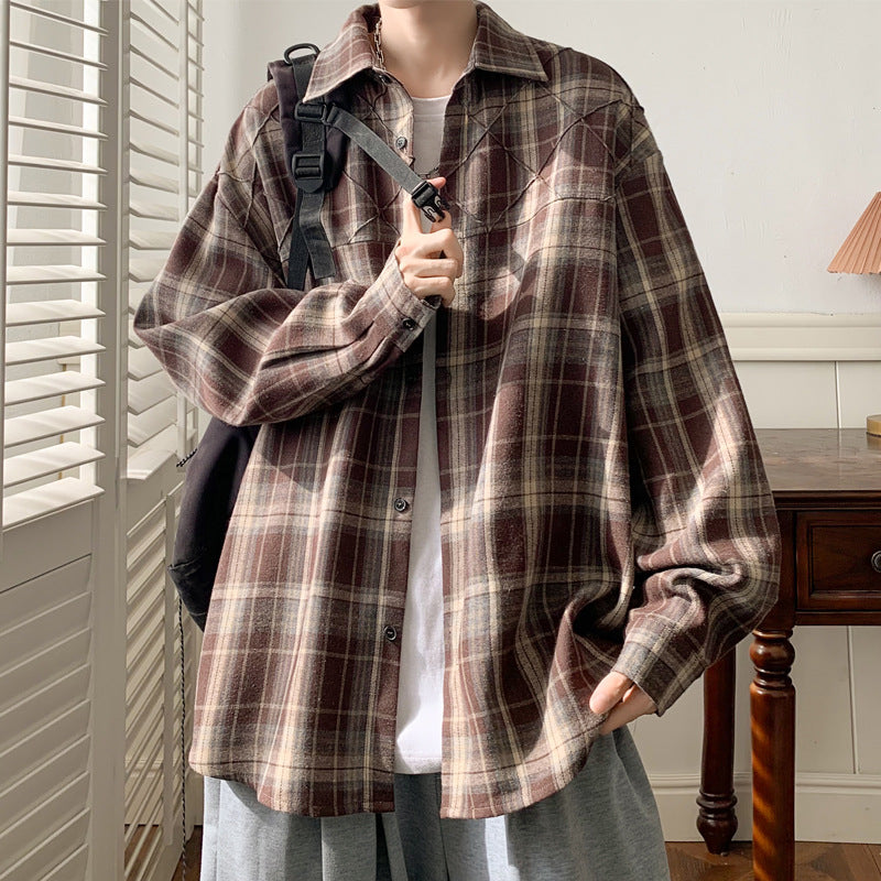 Women Casual Checkered Pattern Overshirt Mune Fashion