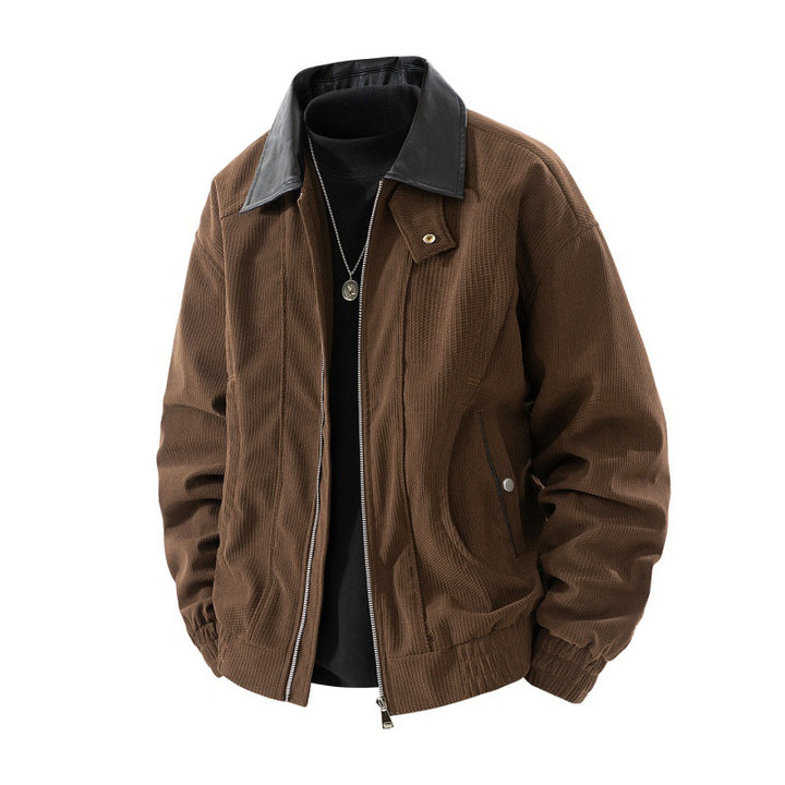 Men's nano cord jacket with contrasting faux leather collar, concealed zipper and practical flap pockets Mune Fashion