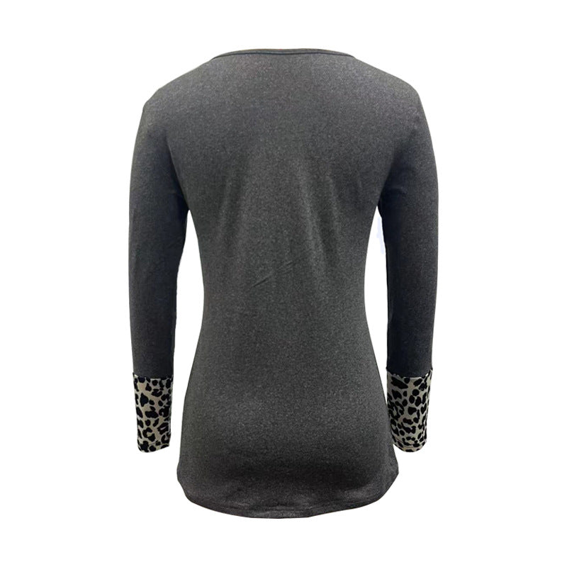 Women's long-sleeve shirt with leopard insert, gathered waistband and button placket Mune Fashion