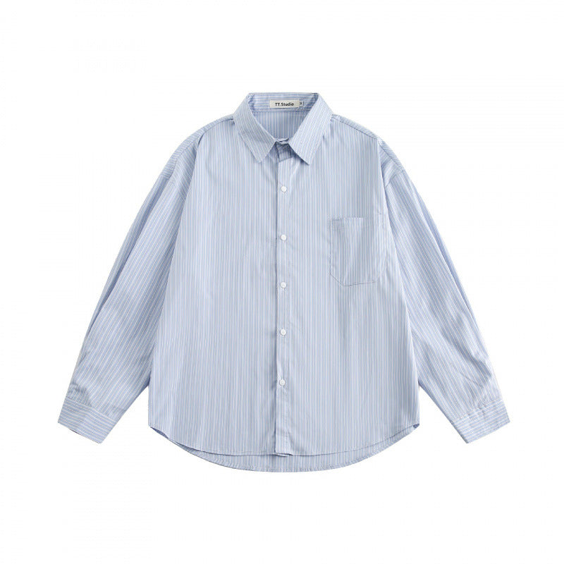 Men's loosely falling boxy shirt with fine pinstripes and chest pocket Mune Fashion