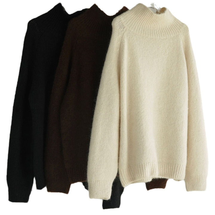 Women's Soft Oversized Turtleneck Sweater in Alpaca Look with Balloon Sleeves Mune Fashion