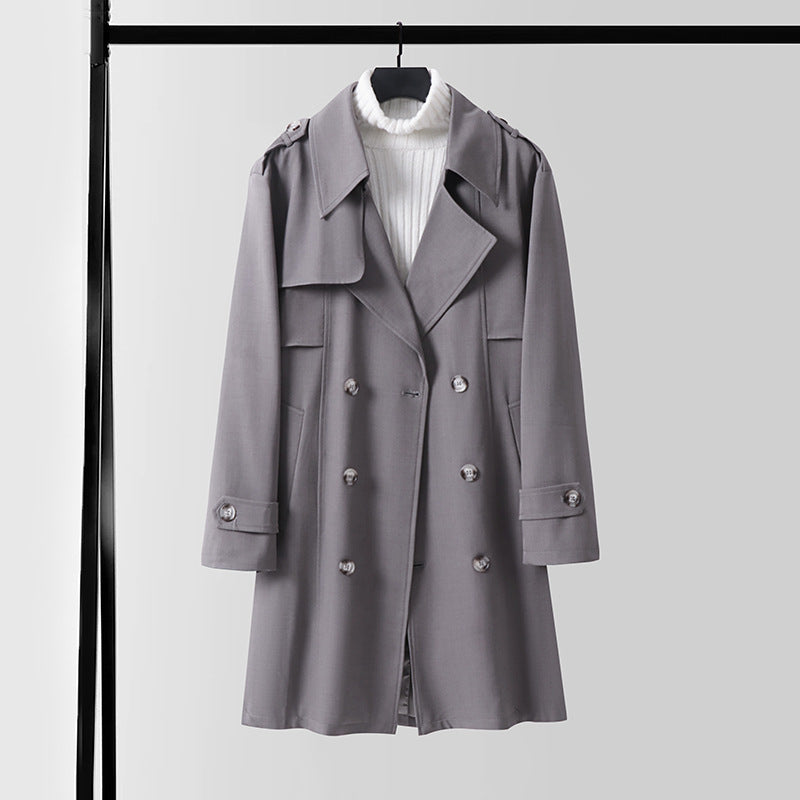 Women's Modern Short Coat in Trench Style with Double-Breasted Button Placket and Epaulettes Mune Fashion