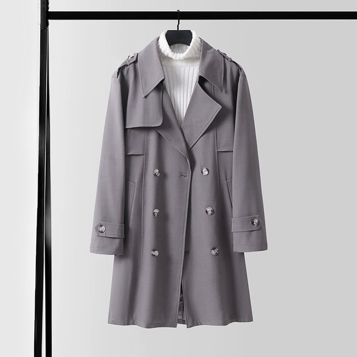 Women's Modern Short Coat in Trench Style with Double-Breasted Button Placket and Epaulettes Mune Fashion
