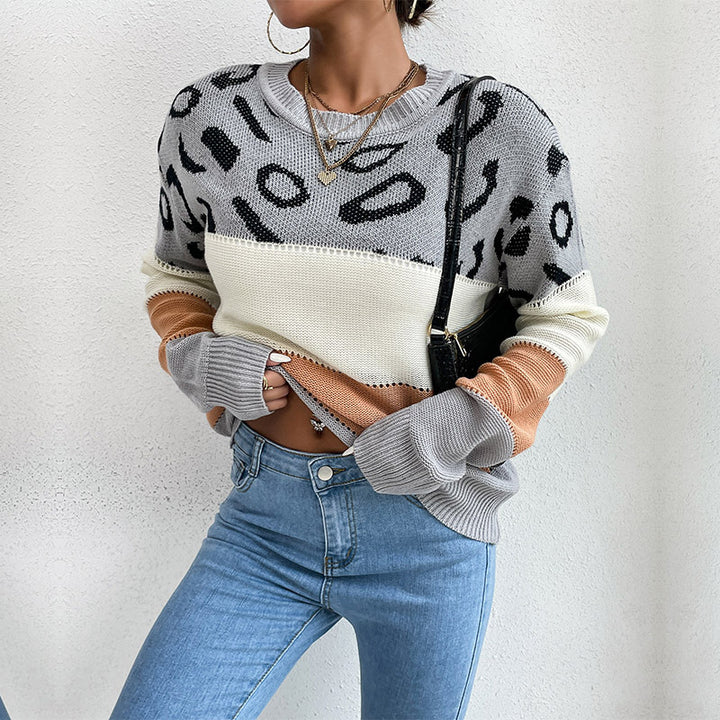 Women's knitted sweater with leopard pattern and block stripes Mune Fashion