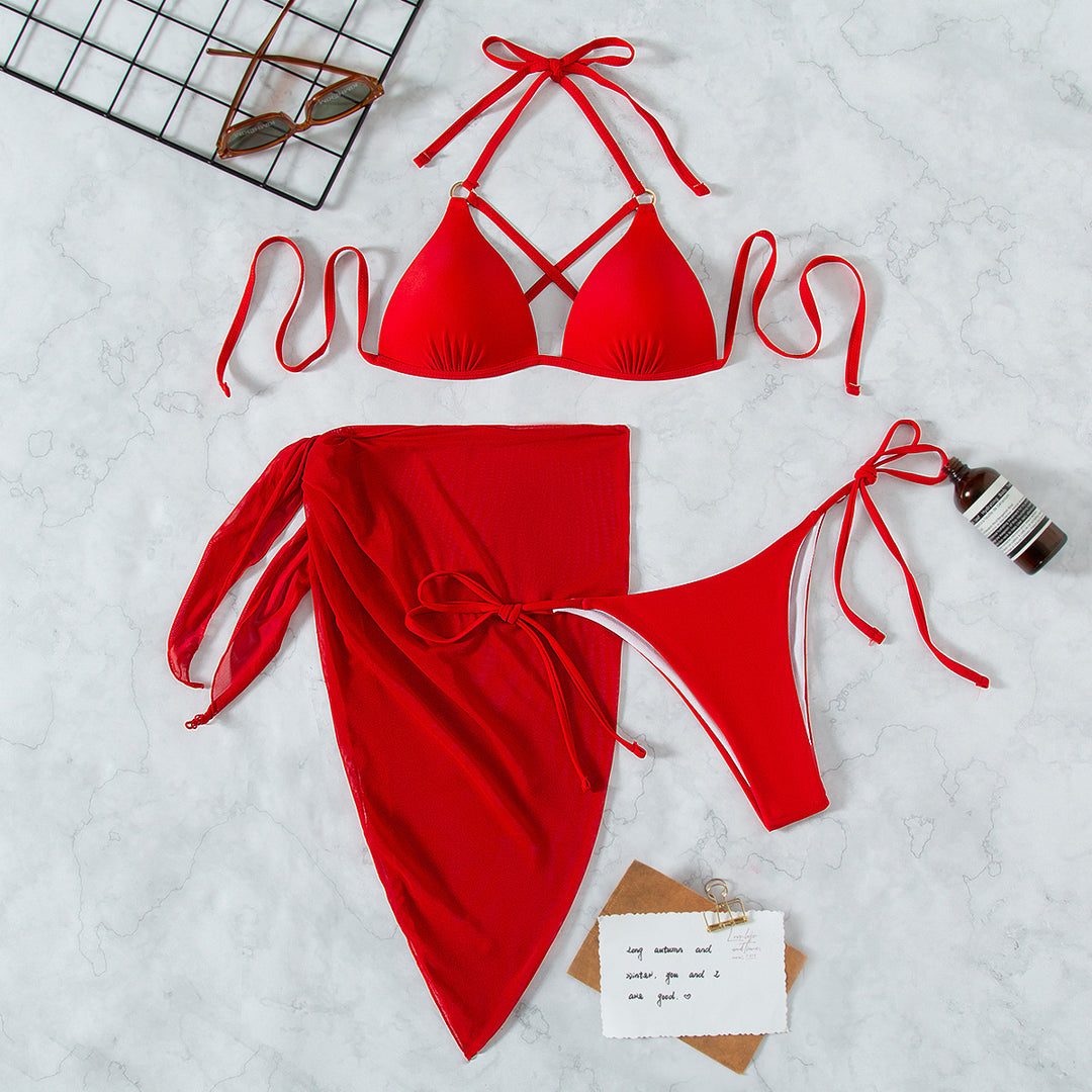 Women's Triangle Bikini with Wrap Skirt Mune Fashion