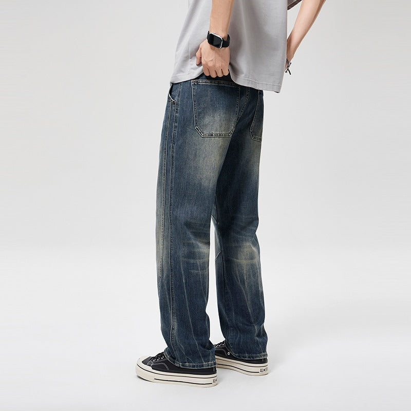 Men's Wide Baggy Jeans in Vintage Wash with Knee Detail Mune Fashion