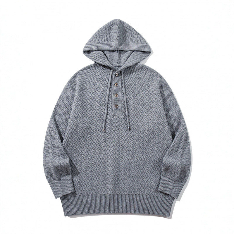 Unisex structured knit hoodie with half placket and drawstring hood Mune Fashion