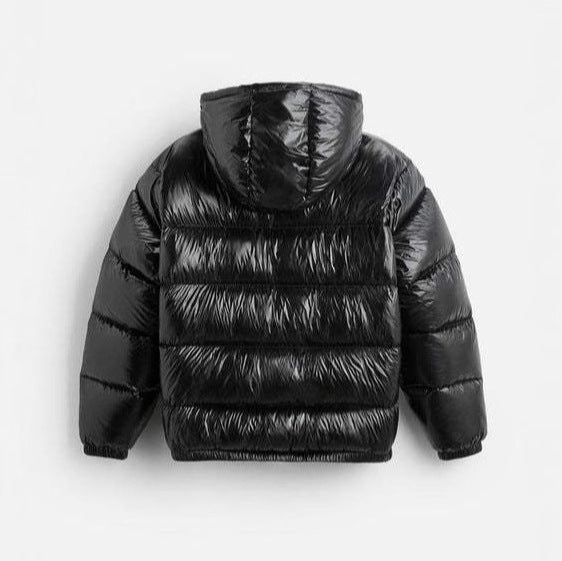 Women nan shiny quilted jacket with hood padded thermal filling and straight comfort cut Mune Fashion