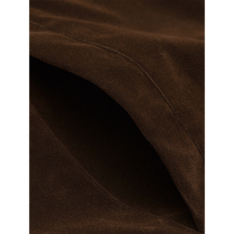 Men's short jacket made of suede look with decorative shoulder buckles and concealed zipper Mune Fashion