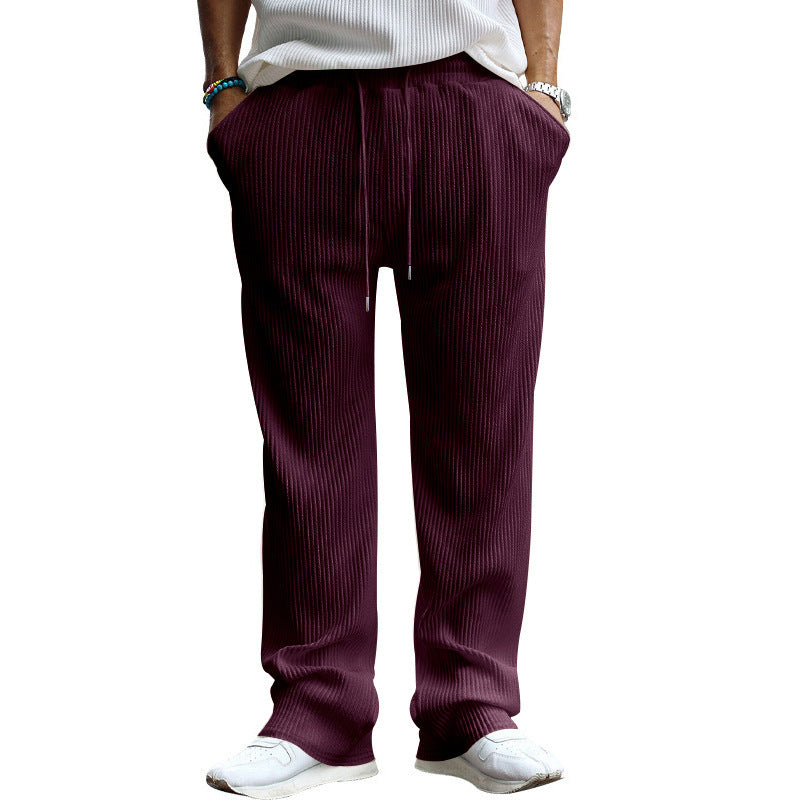 Men's straight cut corduroy velour pants with drawstring waistband, metal drawstring ends, and deep side pockets Mune Fashion