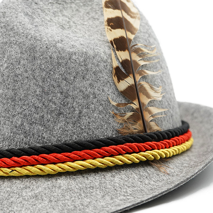 Men's traditional costume felt hat with feather and decorative cord Mune Fashion