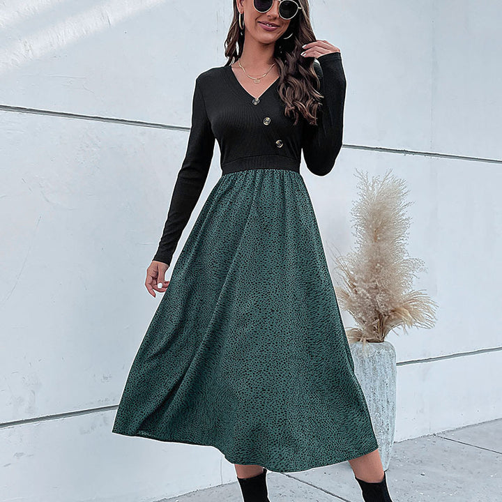 Women's Elegant Maxi Dress with V-Neck and Waist Belt Mune Fashion