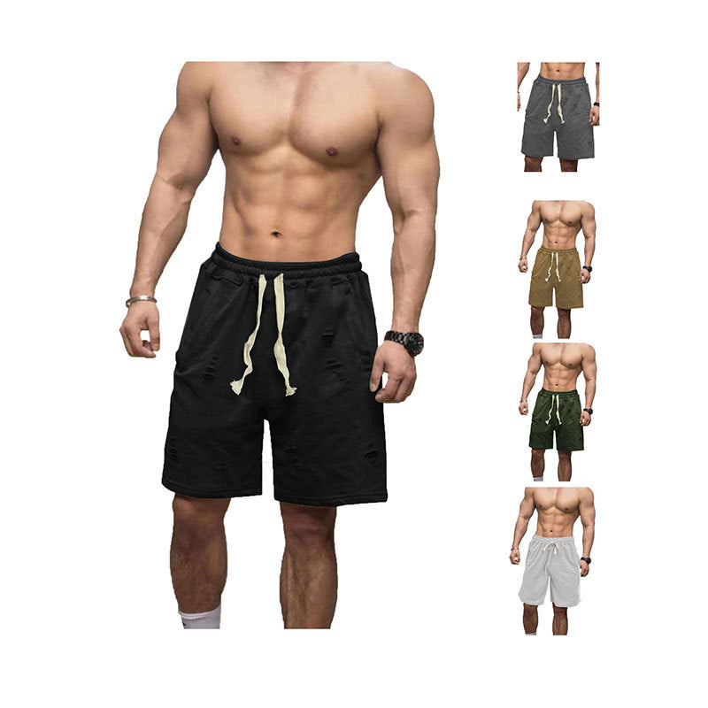 Men's casual sweat shorts with elastic drawstring waistband, side pockets, and used look Mune Fashion