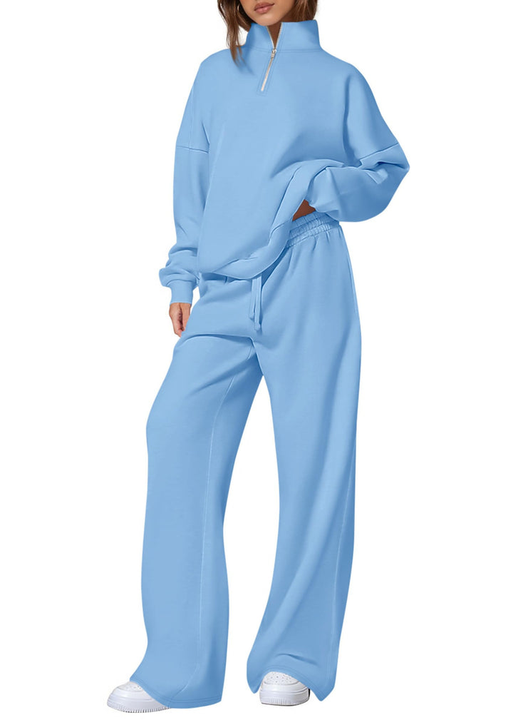 Women's oversized tracksuit with stand-up collar, half zipper and wide leg Mune Fashion