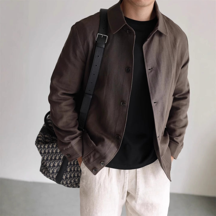 Men's Lightweight Linen Jacket with Shirt Collar and Full Button Placket Mune Fashion