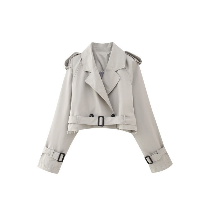 Women’s Short Trench with Waist Belt and Epaulettes Mune Fashion