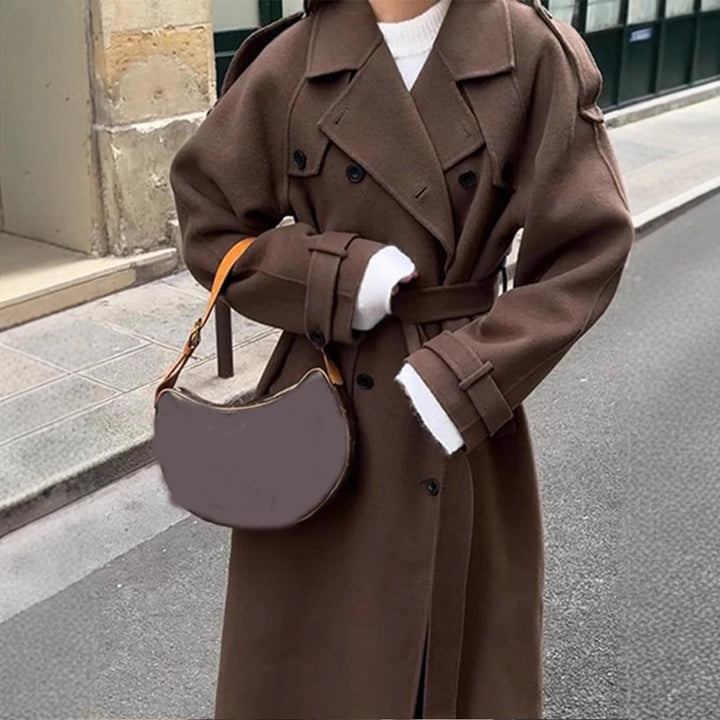 Women Extravagantly Cut Oversized Wool Coat with Epaulettes and Wide Shawl Collar Mune Fashion
