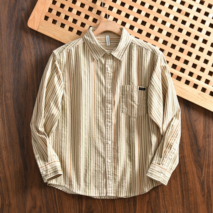 Men's Casual Long Sleeve Shirt with Fine Stripes Mune Fashion