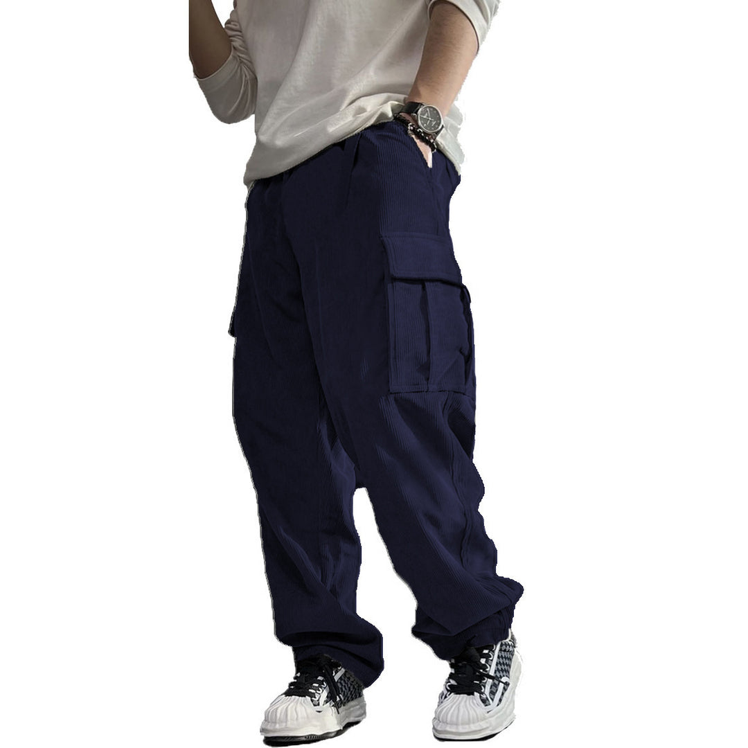 Men's Loose Cord Cargo Pants with Drawstring, Elastic Waistband & Multi-functional Pockets Mune Fashion