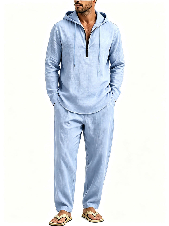 Men's Casual Lounge Set with Half-Zip Hoodie and Loose-Fitting Leisure Pants Mune Fashion