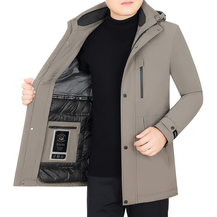 Men's Water-Repellent Parka with Removable Hood and Integrated Smartphone Inner Pocket Mune Fashion
