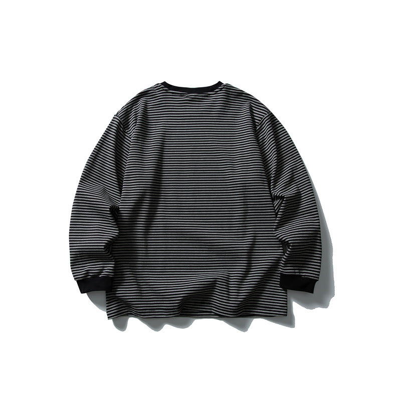 Unisex Oversize Longsleeve in maritime look with fine striped texture and ribbed collar Mune Fashion