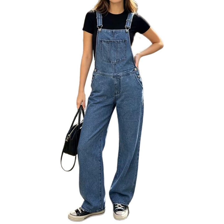 Women's wide denim overalls with high waist, adjustable straps and casual flared legs Mune Fashion