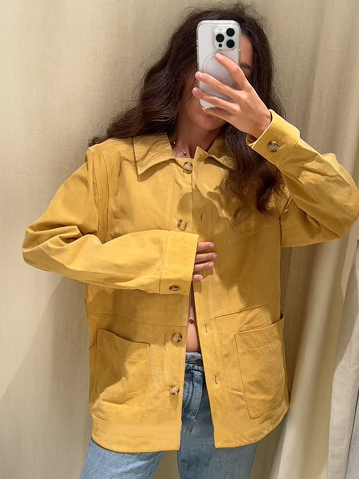 Women's Oversized Cotton Worker Jacket with Patch Pockets Mune Fashion