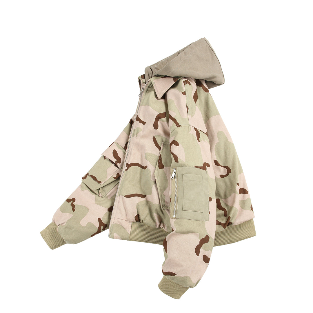 Unisex Oversize Cargo Bomber Jacket with Hood and Patches Utility Pockets Mune Fashion