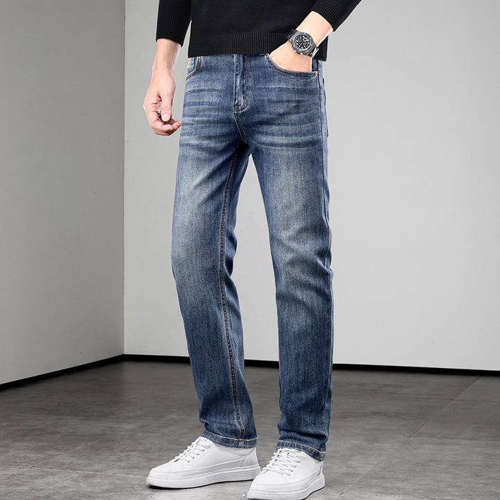 Men's Elastic Denim Jeans Slim-Straight with Comfort Waist Mune Fashion