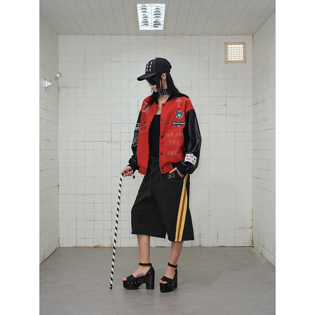 Unisex Varsity Bomber Jacket in College Look with Wool Blend Body and Faux Leather Sleeves Mune Fashion