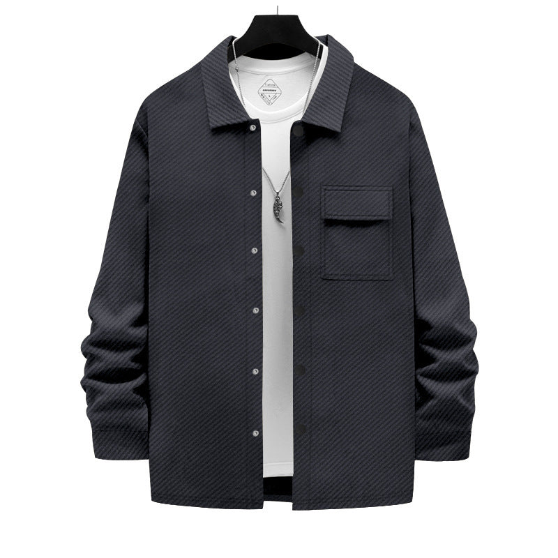 Men's nano structured overshirt jacket with Kent collar snap button placket and patch breast pocket Mune Fashion