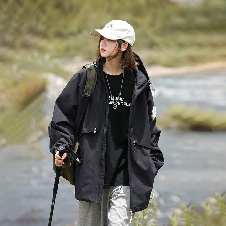 Women Lightweight Water-Repellent Oversized Functional Outdoor Jacket with Hood Mune Fashion
