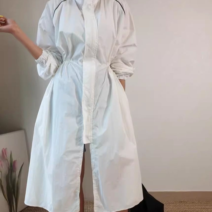 Women Lightweight Windbreaker Coat with Shaping Drawstring and Raglan Sleeves Mune Fashion