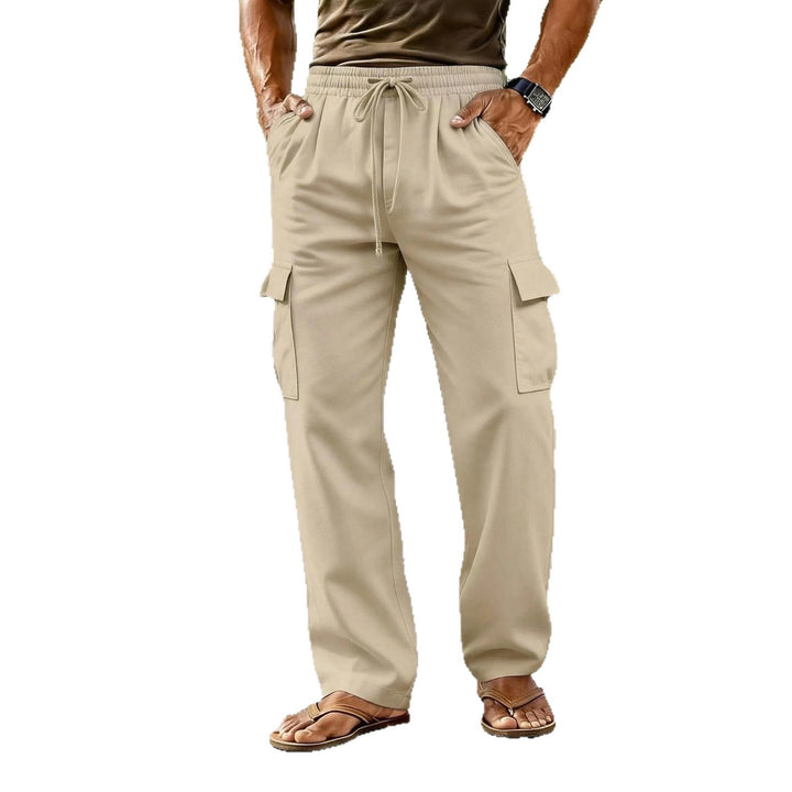 Men's lightweight cargo casual pants with elastic drawstring waistband and straight leg Mune Fashion