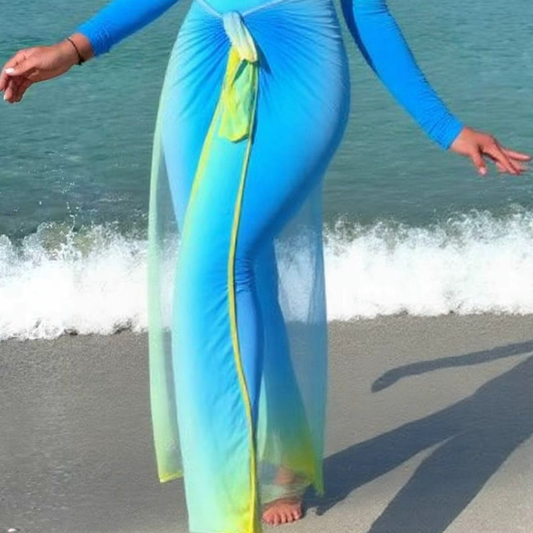 Women’s sporty long-sleeve swimsuit with zipper and wrap look Mune Fashion