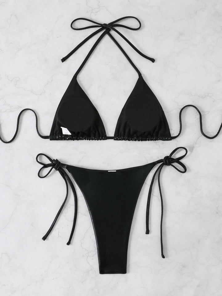 Women's Shiny Triangle Bikini Set with Adjustable Straps Mune Fashion
