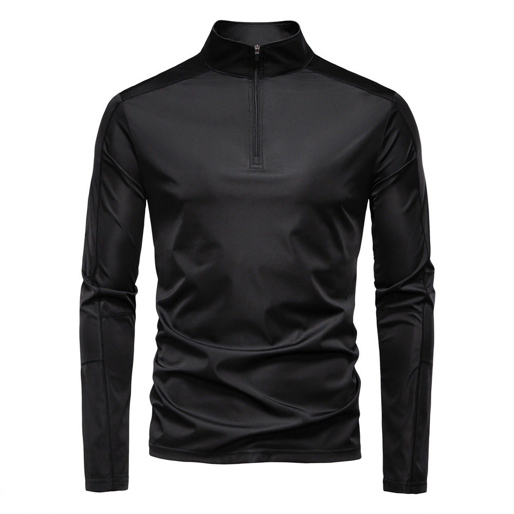 Men's functional long sleeve shirt with stand-up collar and half zipper Mune Fashion