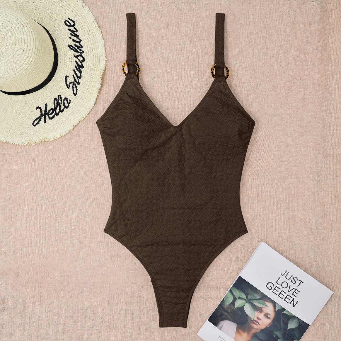 Women's One-Piece Swimsuit with Fashionable V-Neck and Decorative Straps Mune Fashion