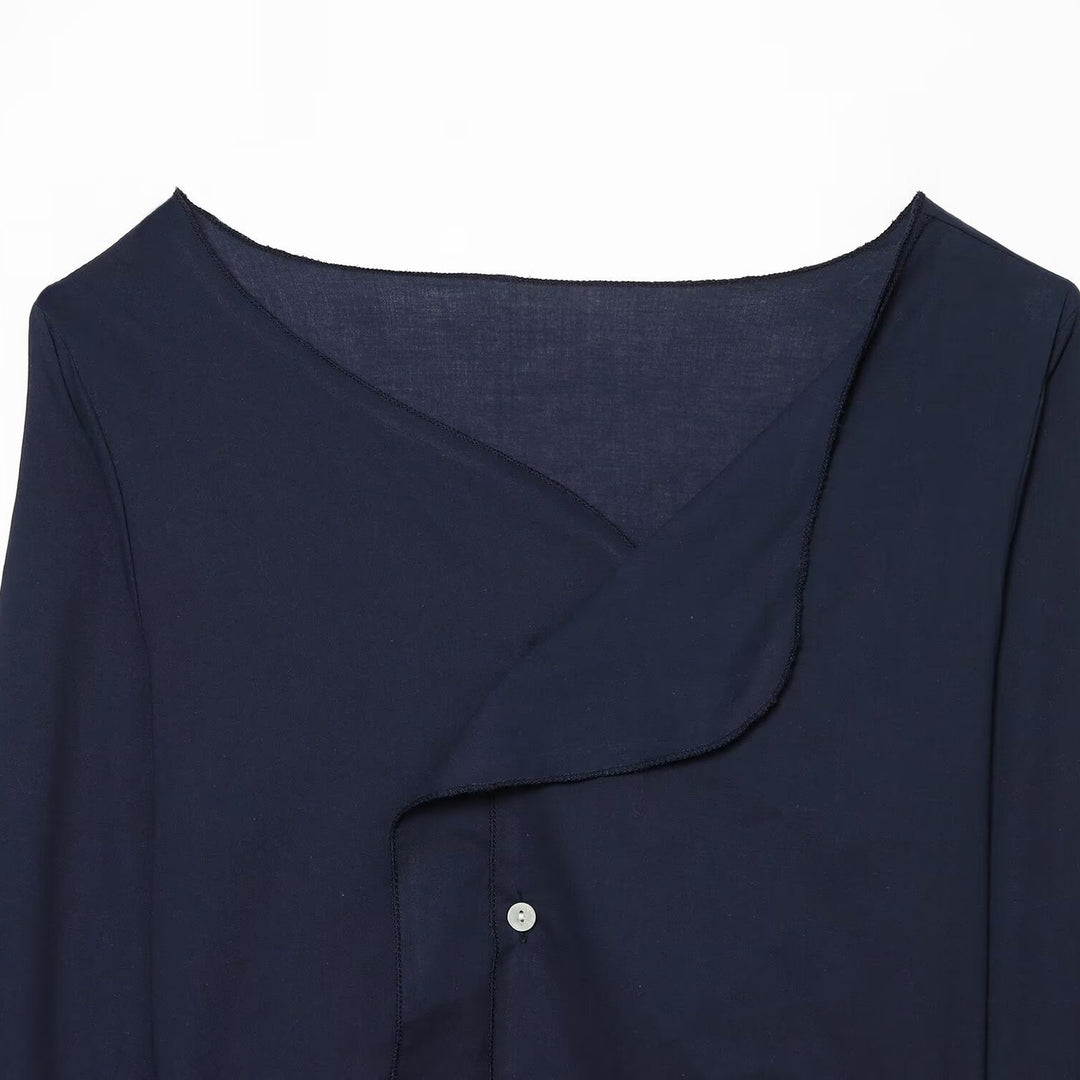 Women's wrap blouse with waist tie, asymmetrical hem and gathered edges Mune Fashion