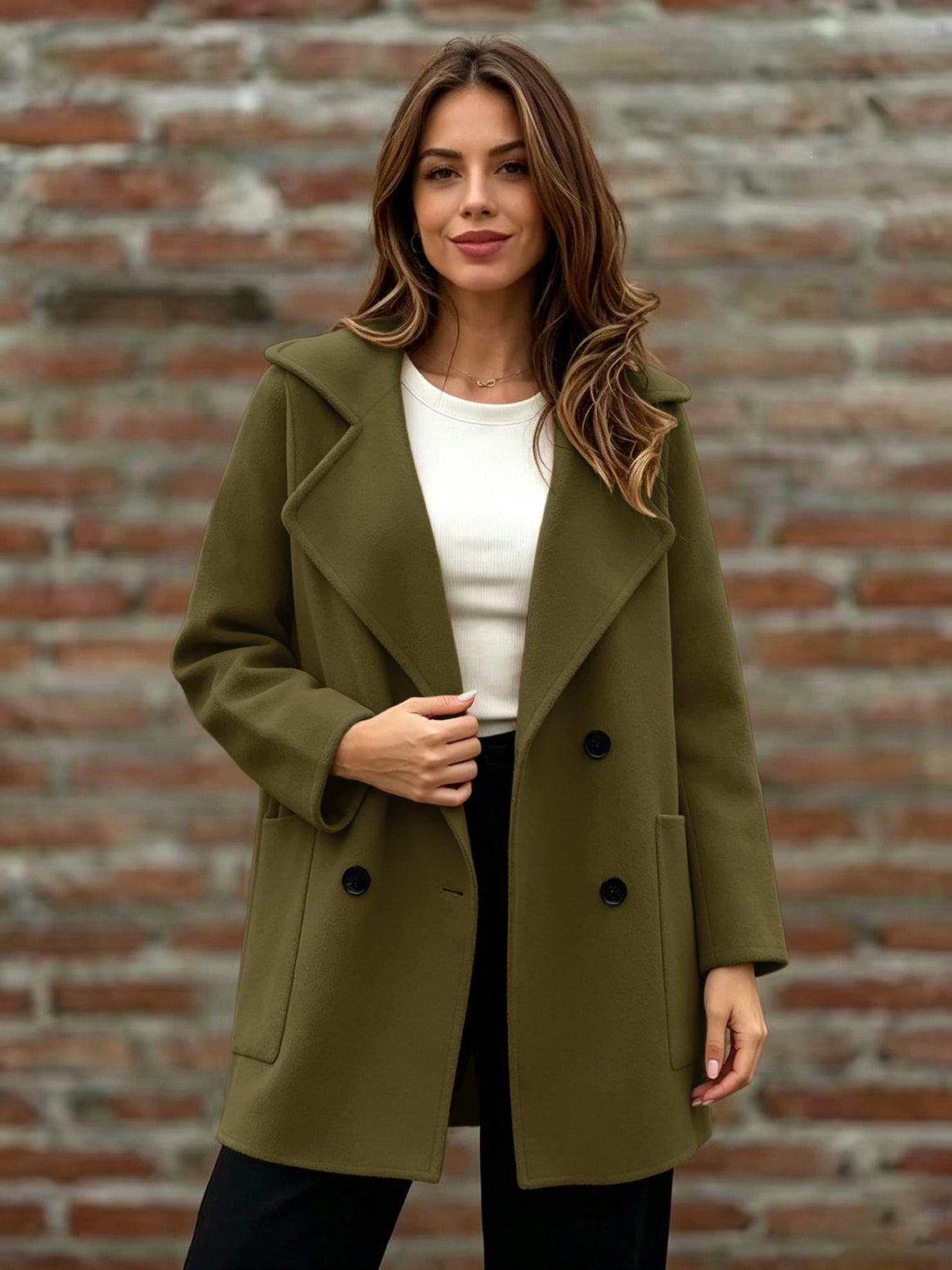 Women's Double-Breasted Wool Coat with Oversized Lapels Mune Fashion