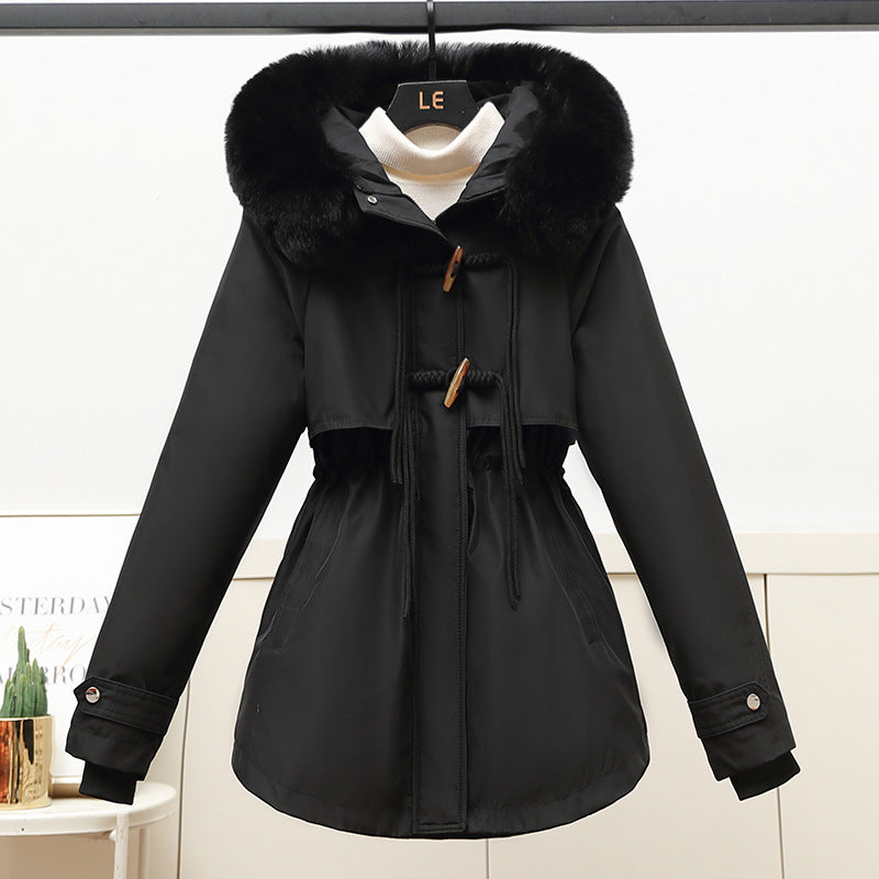 Women's short functional parka with figure-shaping drawstring, removable fur collar and concealed zipper Mune Fashion
