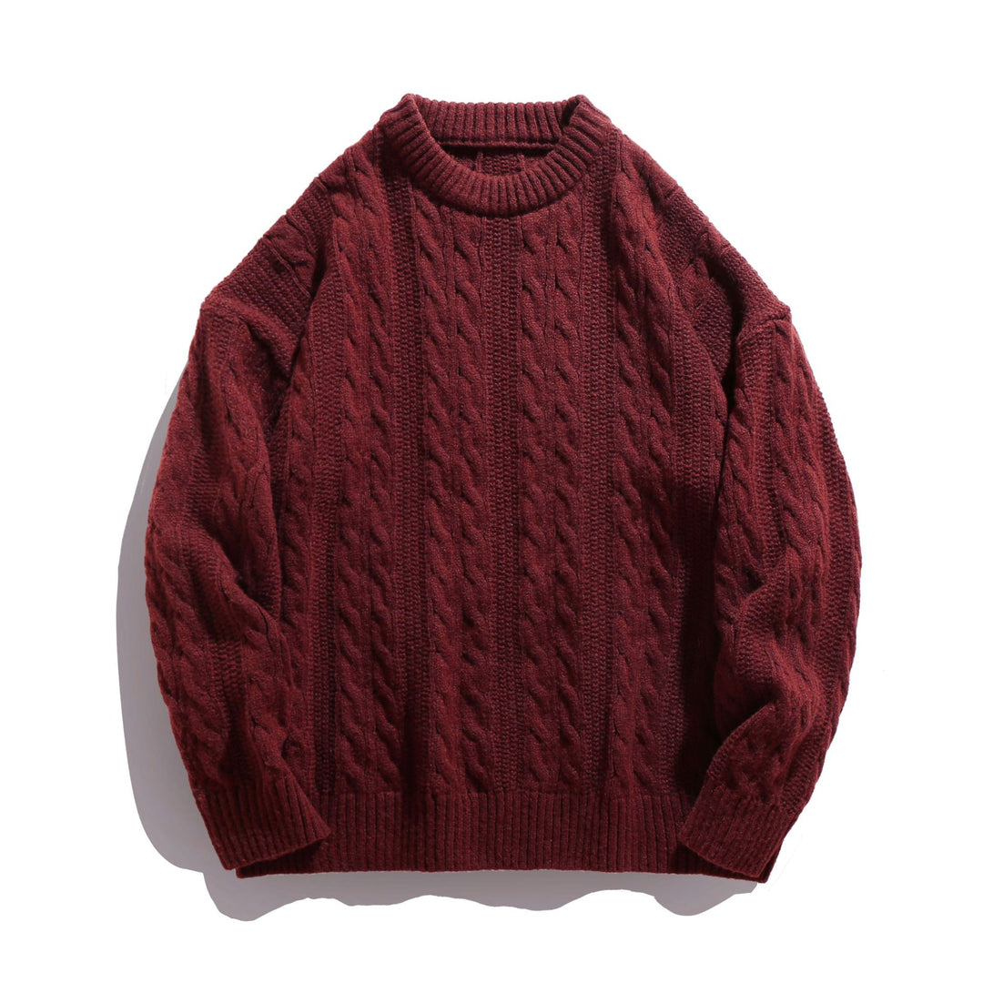 Unisex Boxy-Braided Pattern Knit Sweater with Ribbed Hem Mune Fashion