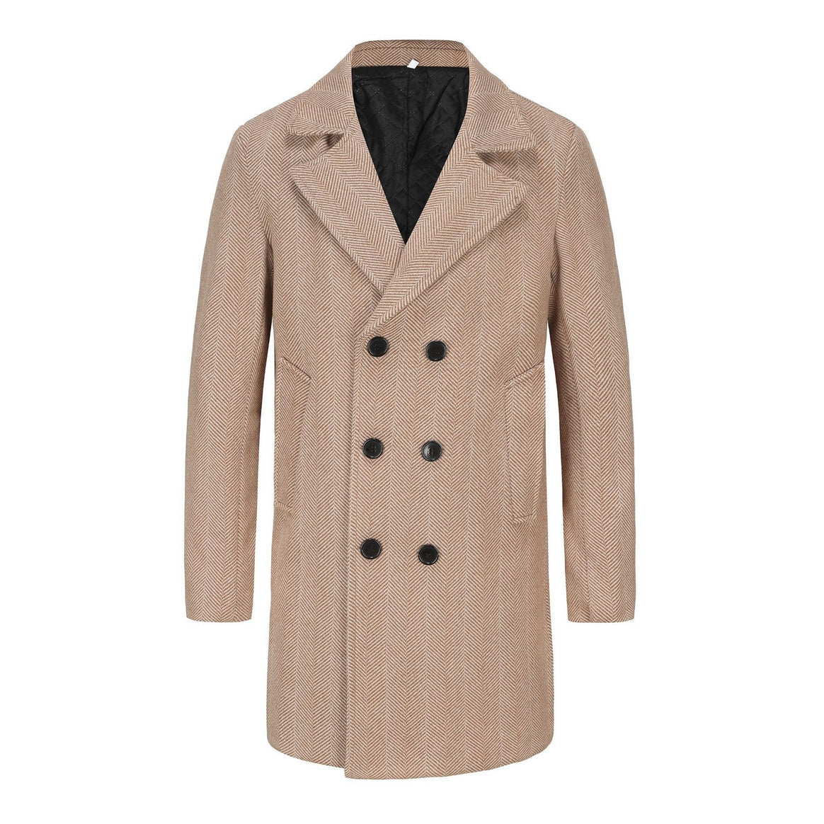 Men's Double-breasted Wool Coat with Herringbone Pattern Mune Fashion
