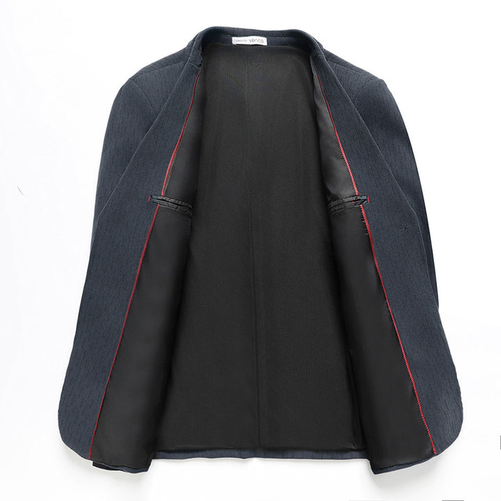Men's Single-Breasted Blazer with Fine Textured Stripe, Patch Pockets, and Breathable Lining Mune Fashion