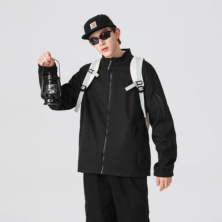 Unisex Lightweight Softshell Jacket with Stand-Up Collar, Full-Length Zipper and Arm Pocket Drune