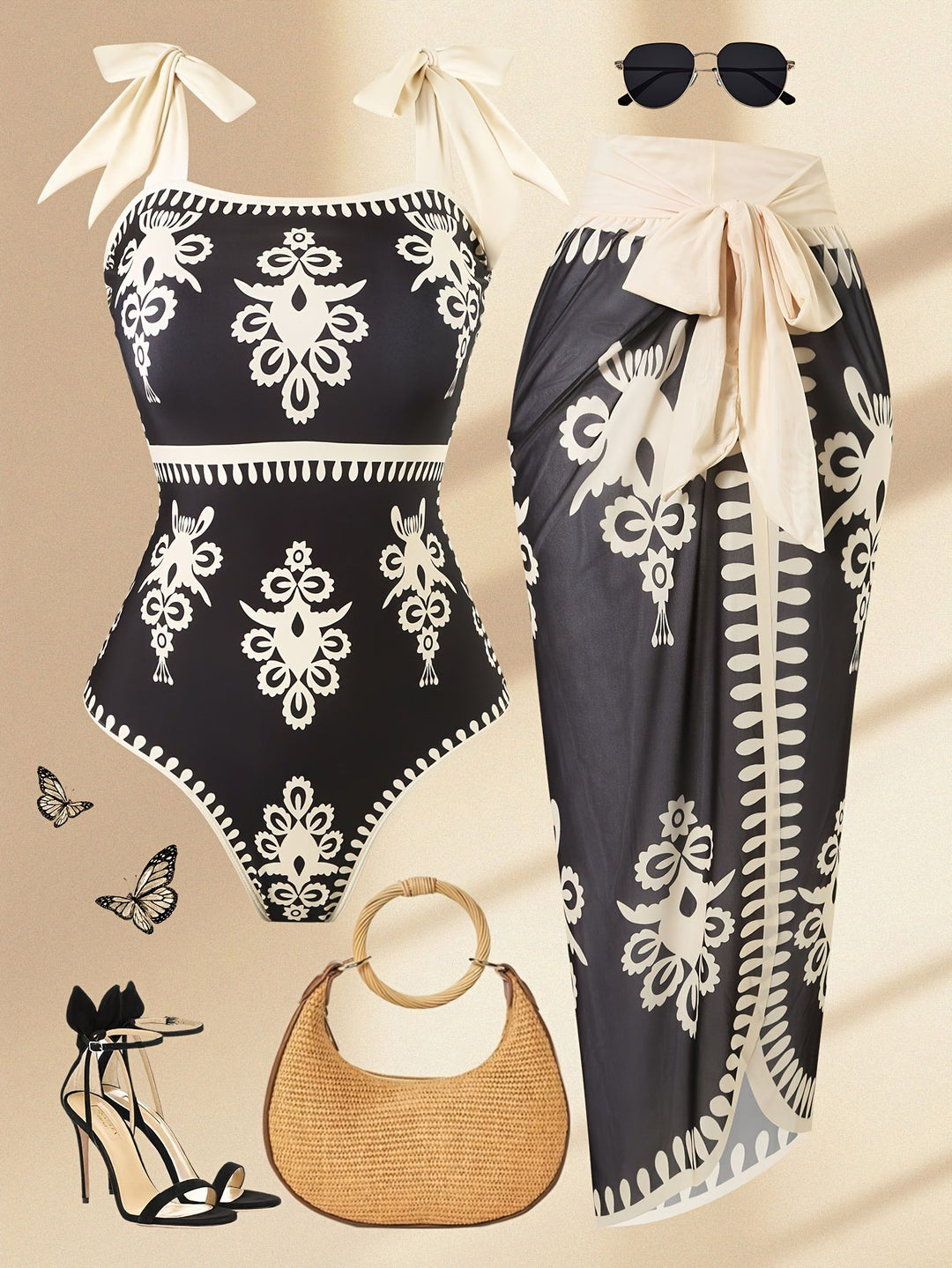 Women elegant swimsuit with adjustable straps and fashionable wrap skirt Mune Fashion