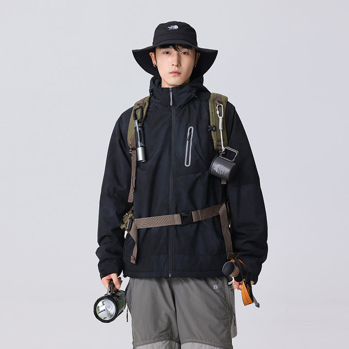 Men's Technical Rain Jacket with Hood Waterproof Shell and Reflective Chest Pocket Mune Fashion